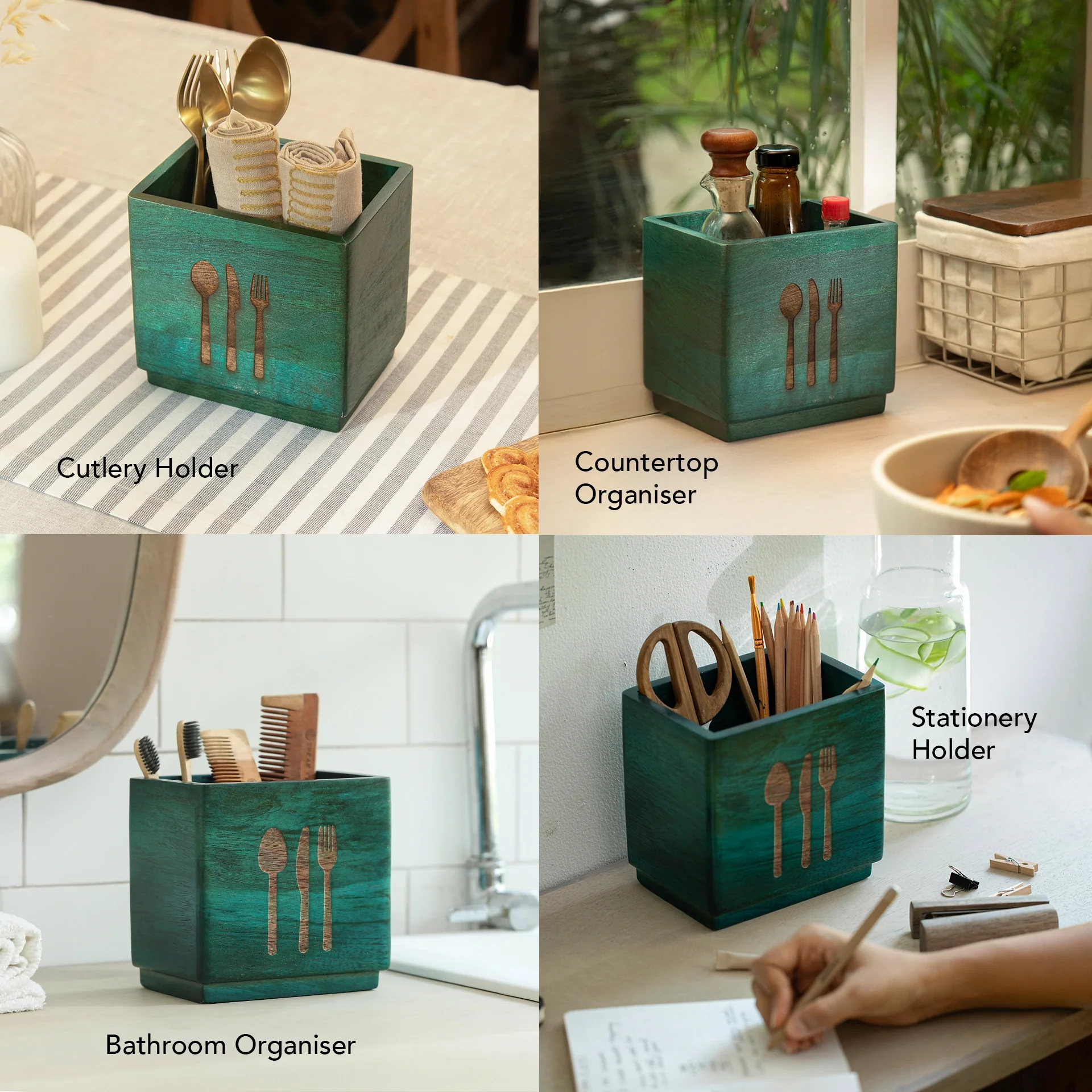 Blue Wood Utensil Holder - Image 3