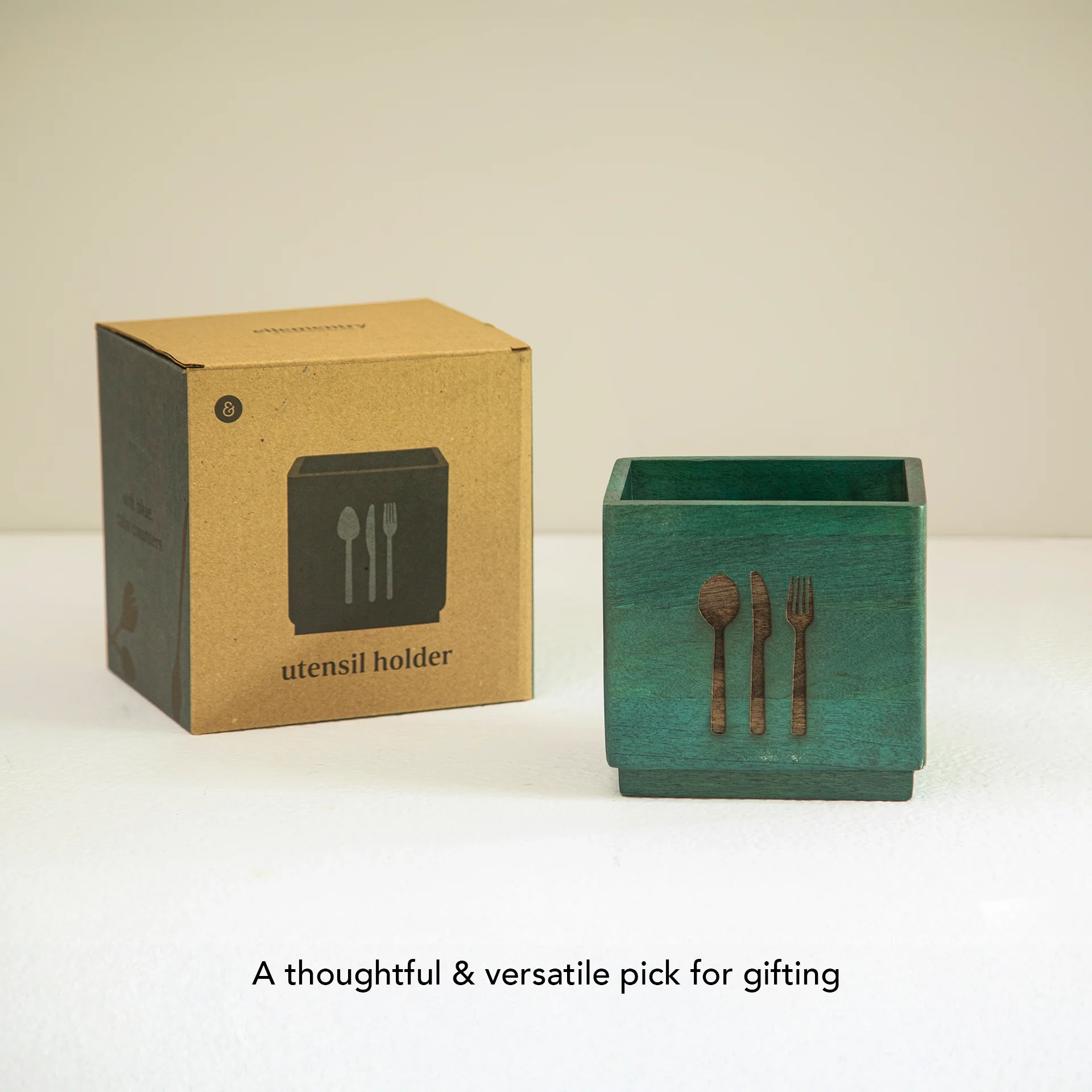 Blue Wood Utensil Holder - Image 4