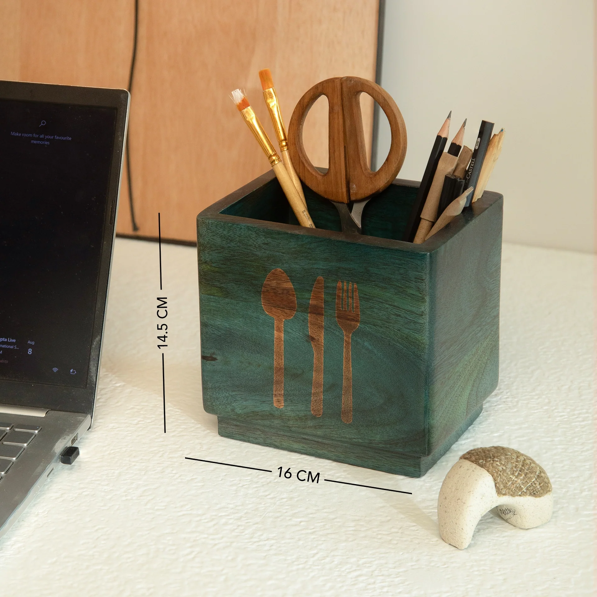 Blue Wood Utensil Holder - Image 5