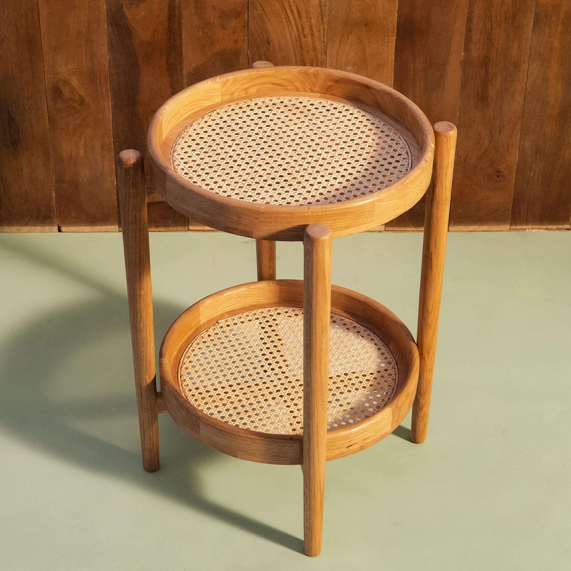 Cane Craft Side Table with Removable Trays - Image 3