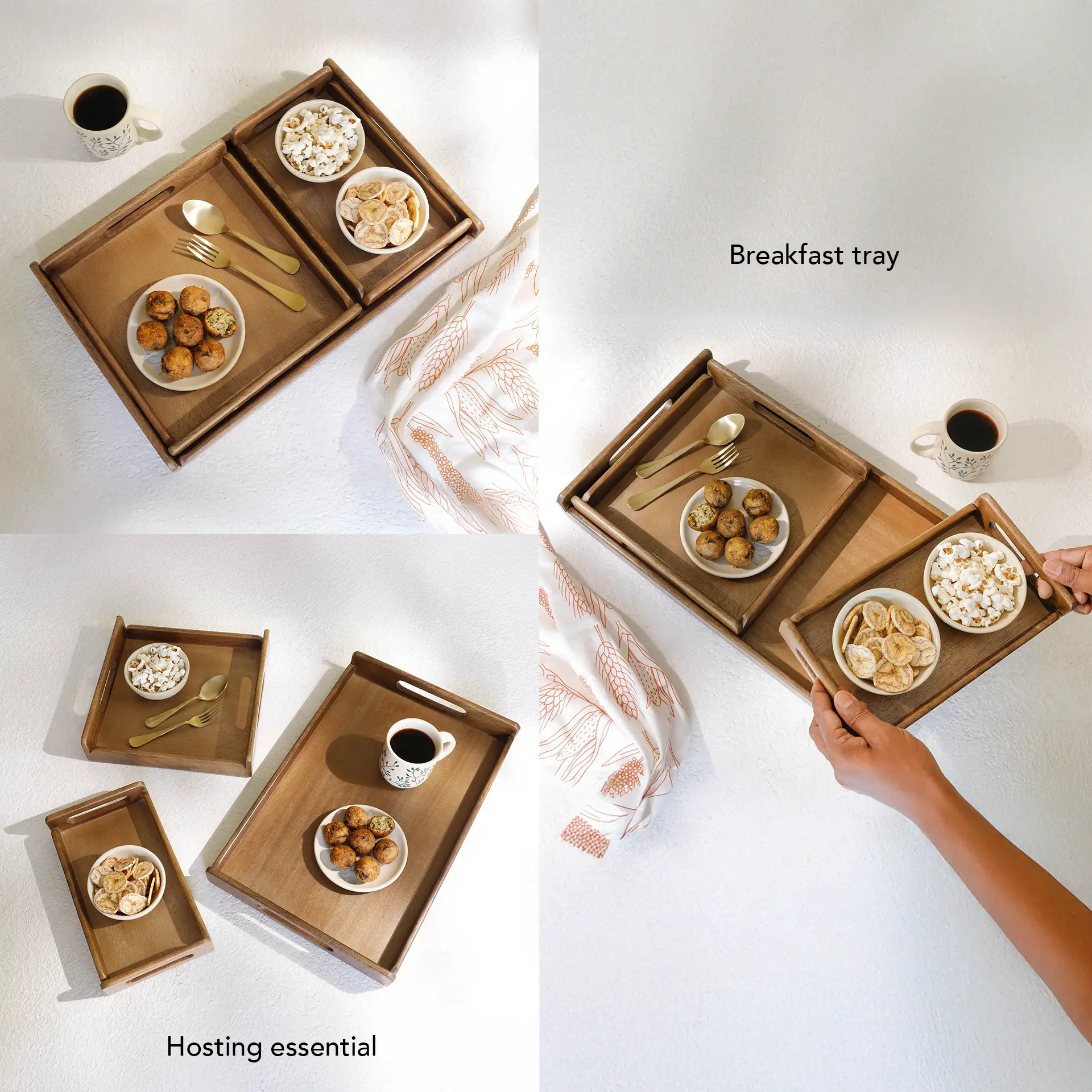 Chestnut Brown Nested Wooden Tray Set of 3 - Image 3