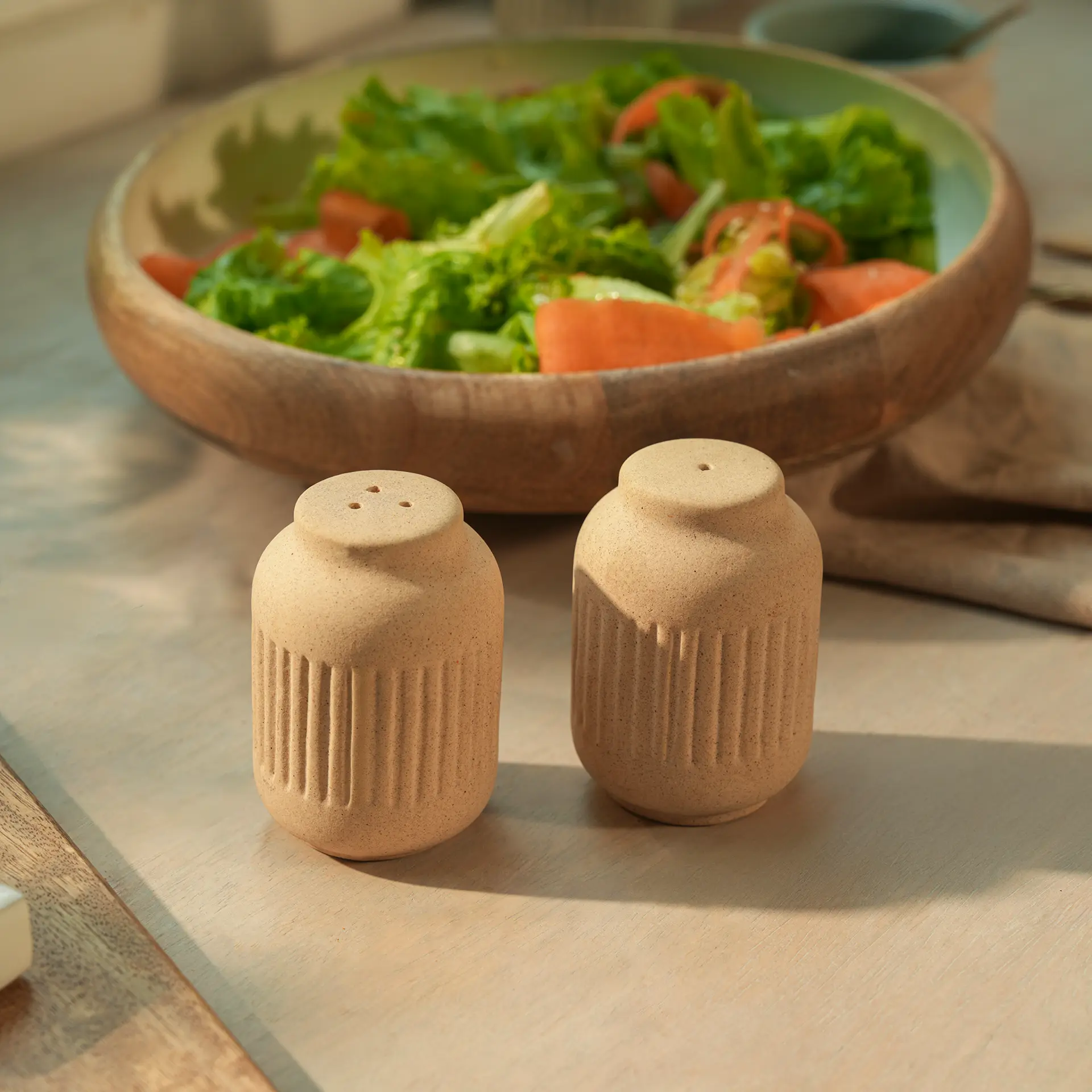 Classic Beige Ceramic Salt & Pepper Holder - Image 3