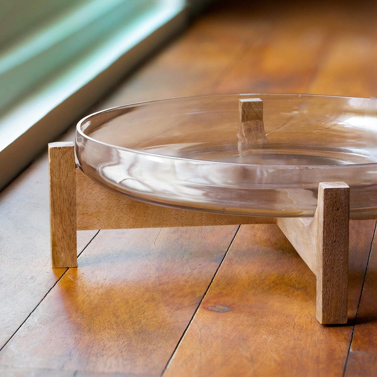 Clear Glass Bowl With Wooden Stand - Image 3
