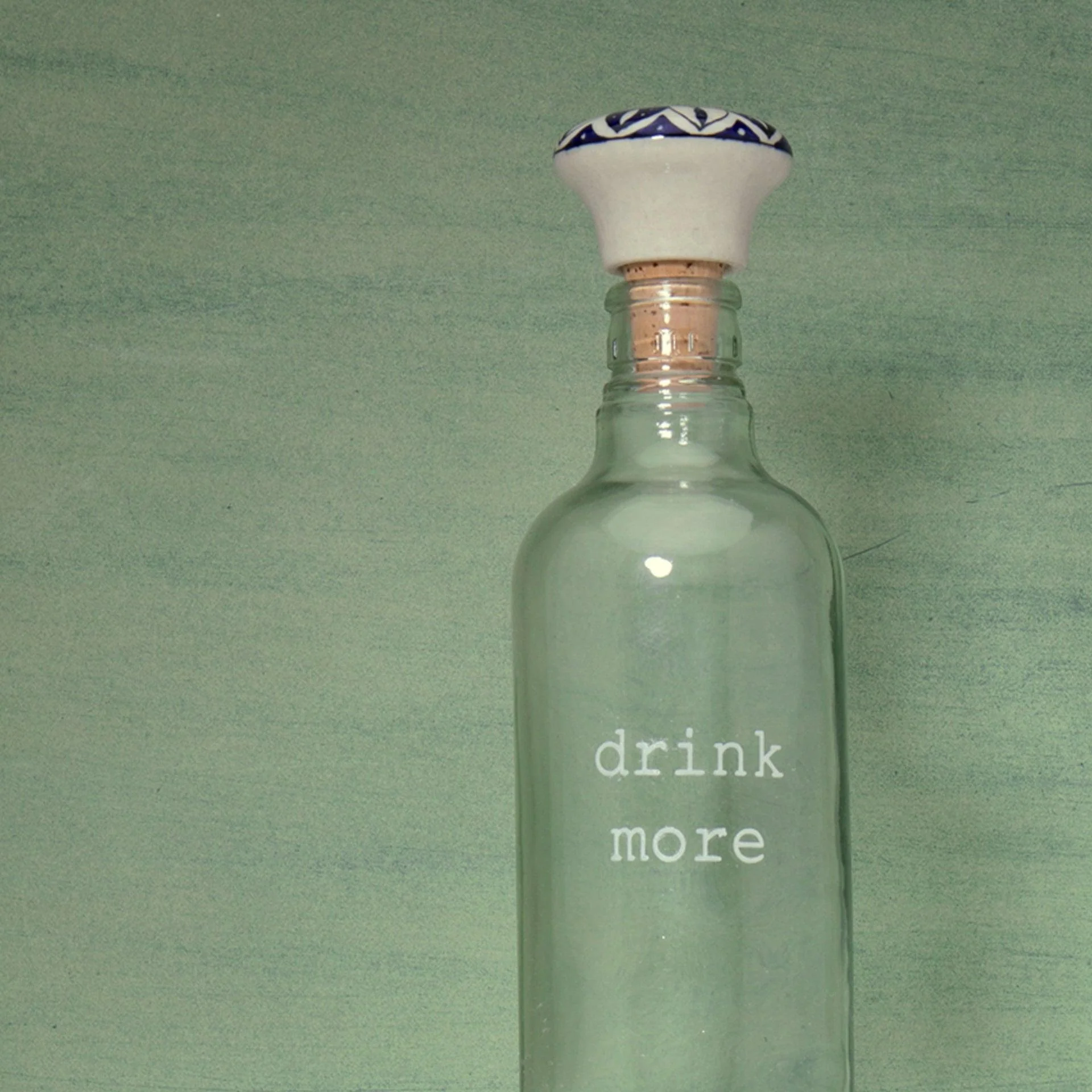 Drink More Glass Water Bottle With Ceramic Stopper - Image 3