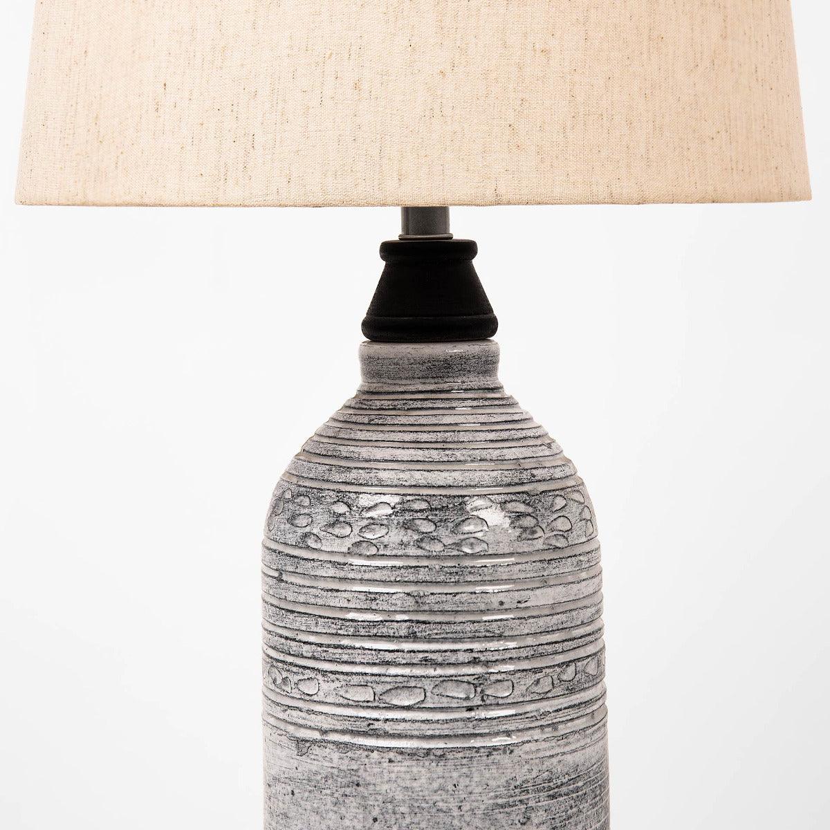 grey terracotta oval table lamp with shade - Image 3